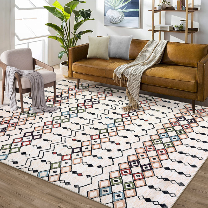 Tapis décoratif de style bohème Boho, Rectangle 9 pi x 12 pi