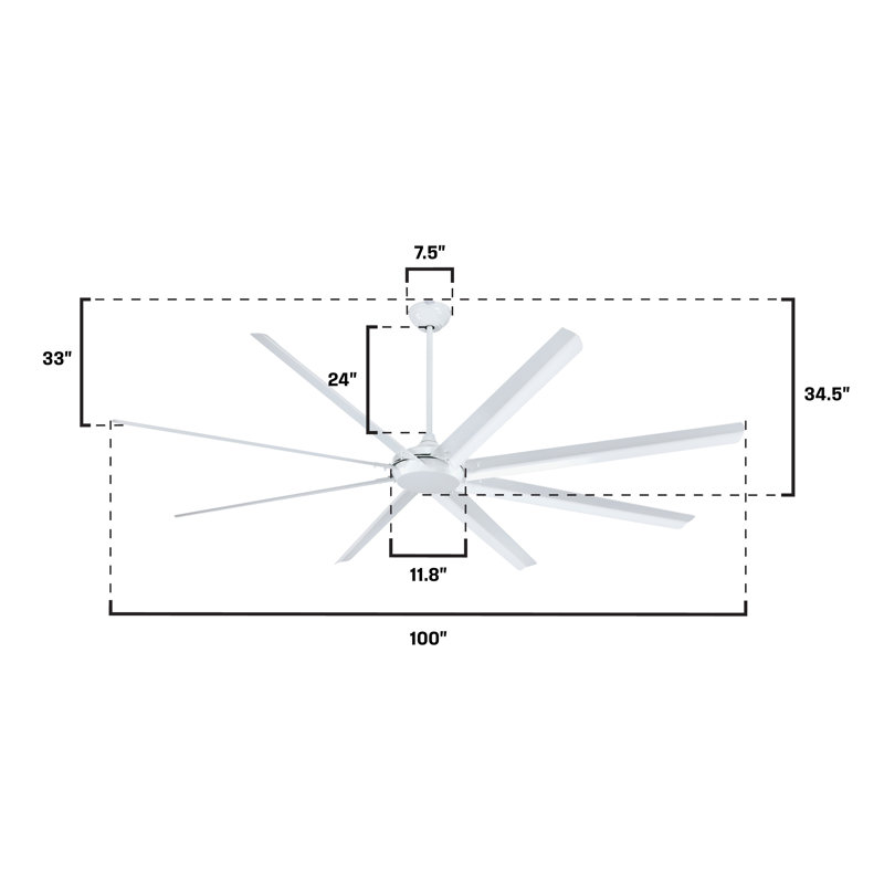 100" McClellandville Industrial Ceiling Fan with Aluminum Blades and Remote Control, White