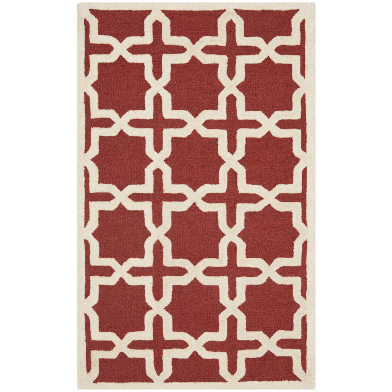 Tapis rouille en laine touffeté à la main à motif géométrique, Rectangle 3 pi x 5 pi