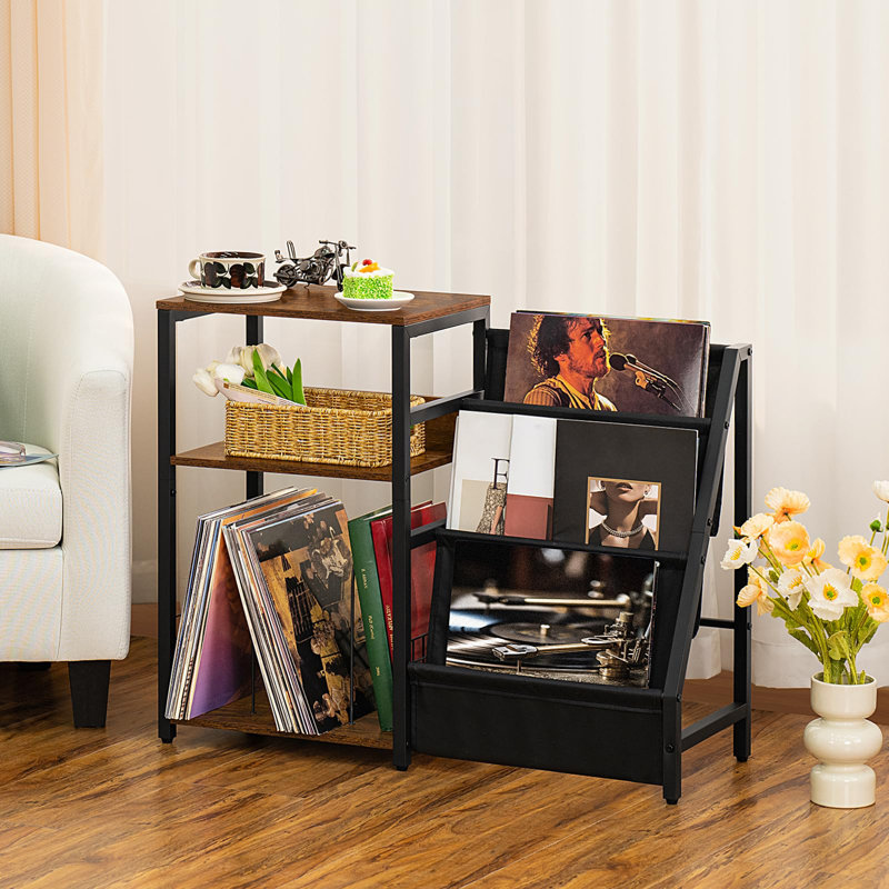 Record Player Stand With Vinyl Storage, 3 Tier Turntable Stand With Display Shelf Storage Up To 150 Albums,Brown End Table For Living Room