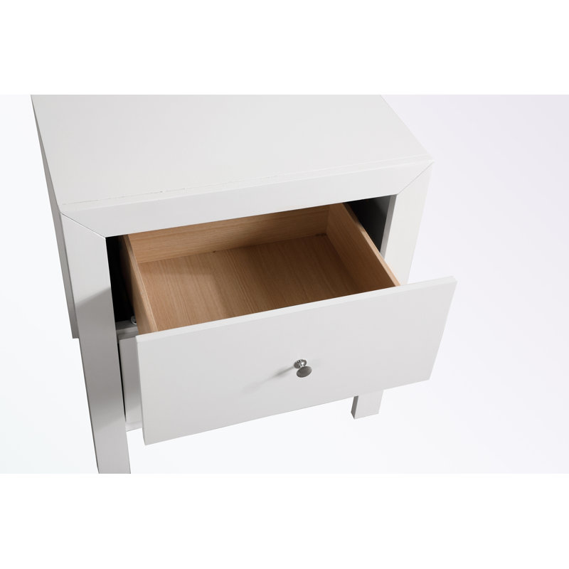 Nightstand with two drawers and metal handles, White