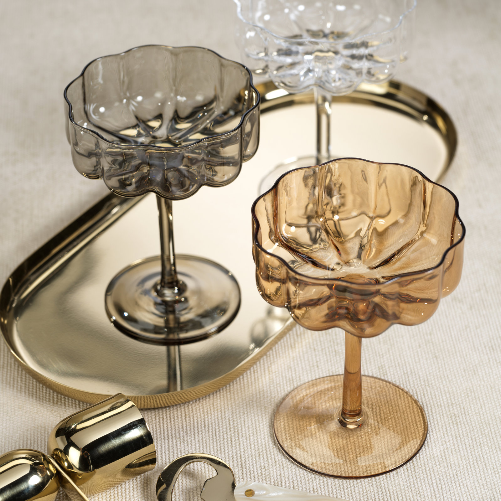 Mungle Handblown Coupe Glass, Smoke