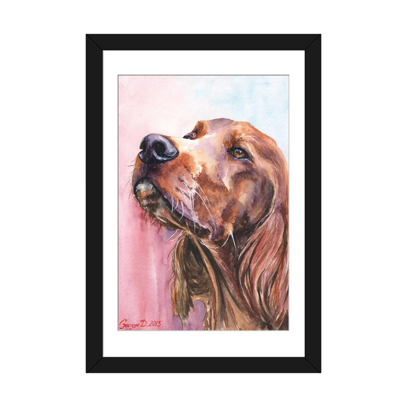 « irish setter », impression sur toile, Papier d'art encadré noir, H 24 po x l 16 po x P 1 po, Blanc