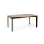 Table de salle à manger d'extérieur industrielle moderne, plateau en bois d'acacia avec finition en teck, structure en métal thermolaqué noir, conception à lattes unique avec panneau central noir, table de patio pour le jardin et la cour