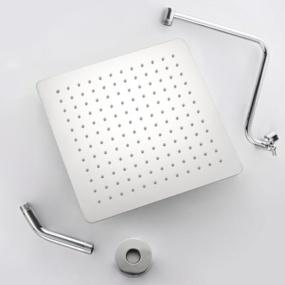Pomme de douche 12 po avec bras d'extension réglable - acier inoxydable, technologie Air-In, résistance à la corrosion flexible en acier pour salle de bain, fixation murale, 144 buses
