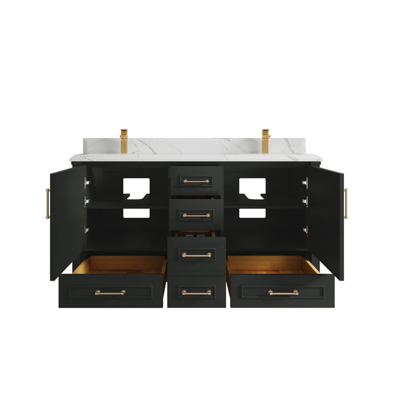 Ensemble de meuble-lavabo double 60 po Aberdeen, Calacatta Laza, Bitume