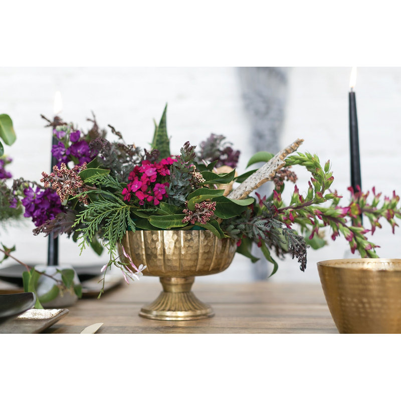 Compote Handmade Metal Table Vase, Gold, 5.5" H x 8" W x 8" D