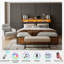 Industrial Upholstered Storage Bed With 4 Drawers, European Double & King Size Bed Frame With LED Headboard & USB Ports, Rustic Oak & Black-1946641382