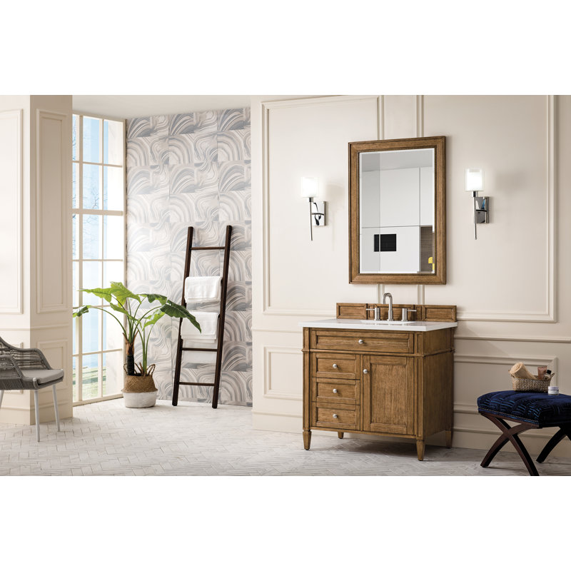 Brittany 36'' W Single Vanity, White Zeus, Saddle Brown, 8" Widespread