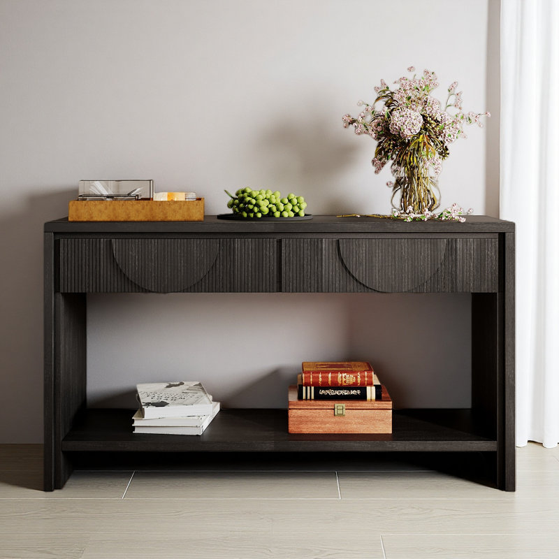 Console de style ferme - Canapé en bois vieilli de 55,12 po avec tiroirs de rangement et tablette ouverte, Noir
