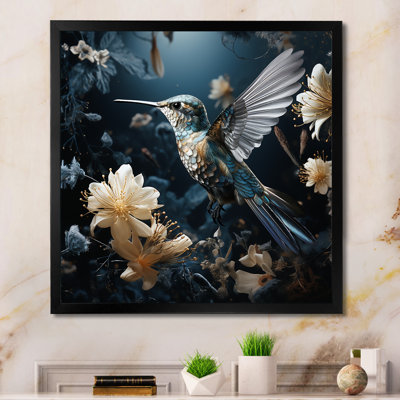 Midnight floral bird Melody 1 - Hummingbird Framed Wall Art