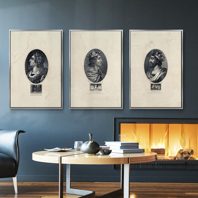 Ensemble de 3 pièces encadrées sur toile Royal Portraits, Argent, H 36 po x l 72 po