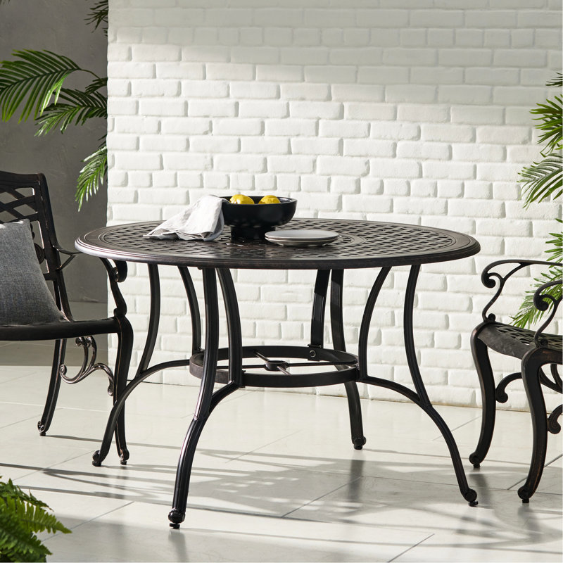 Table d'extérieur en fonte d'aluminium de couleur bronze avec un magnifique motif