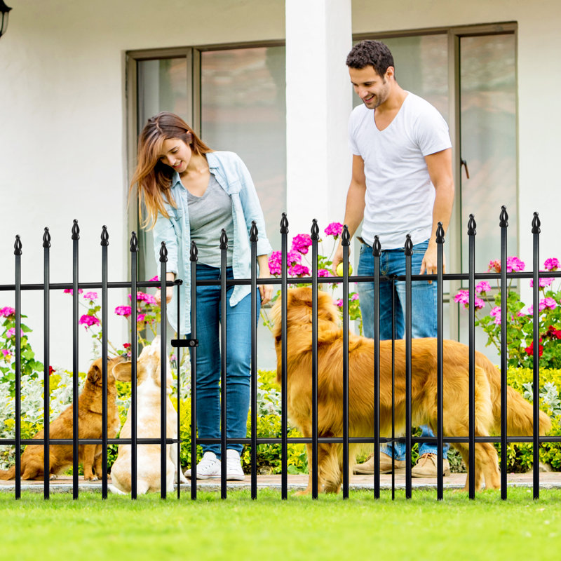 Gothic Arch Garden Fence with Gate, 5 Pack, No-Dig, Black, 4 Panels + 1 Gate, 36" H x 28" W