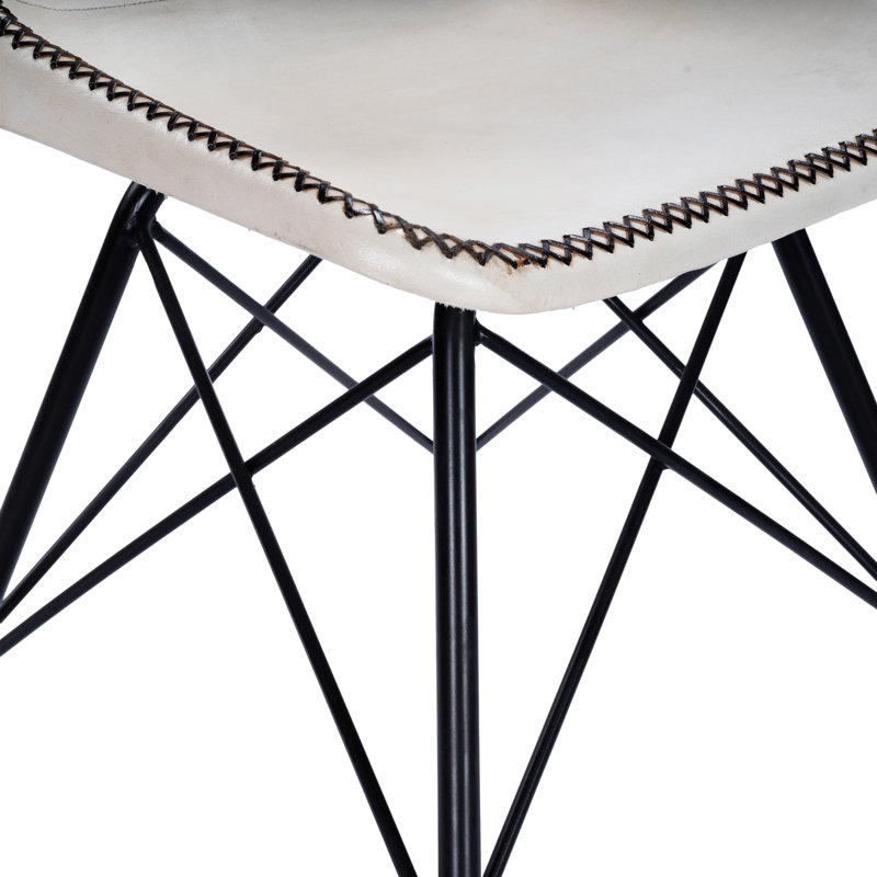 Glossop Leather Upholstered Side Chair, White Genuine Leather, Black