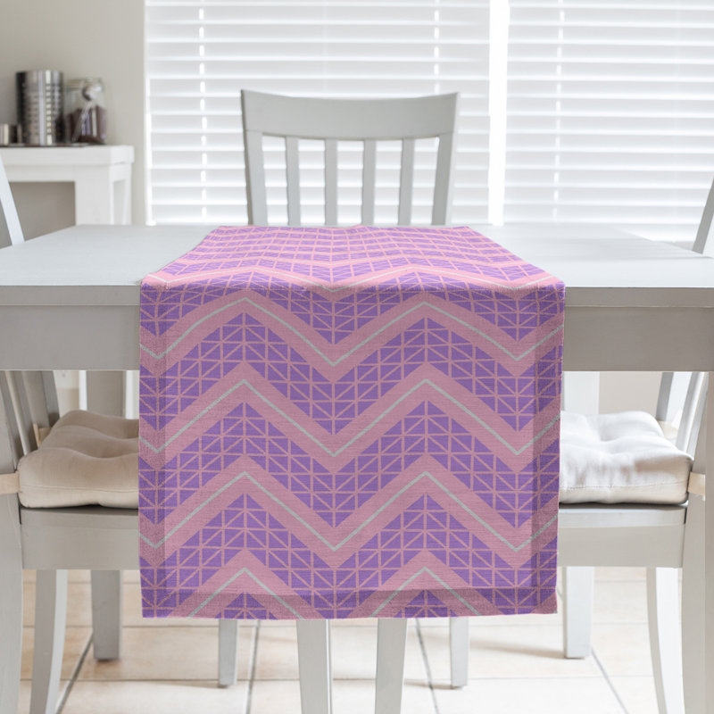 Stephenie Classic Hand Drawn Chevron Table Runner, 16" x 90", Pink/Purple
