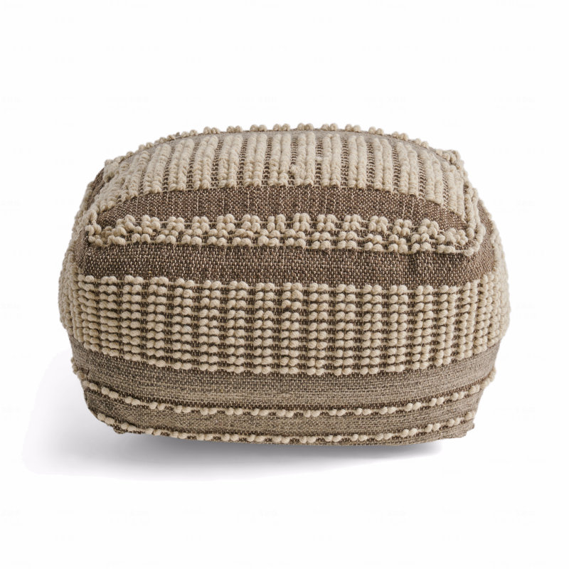 Wool And Cotton Upholstered Large Pouf Ottoman