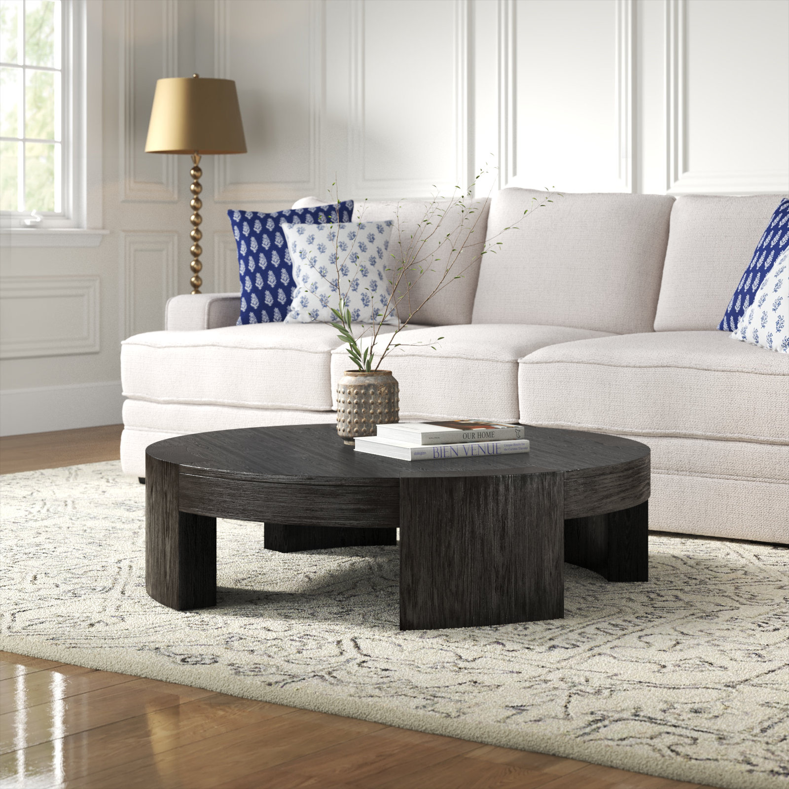 Bourges Coffee Table, 13" H x 48" L x 48" W, Charcoal Oak Veneer
