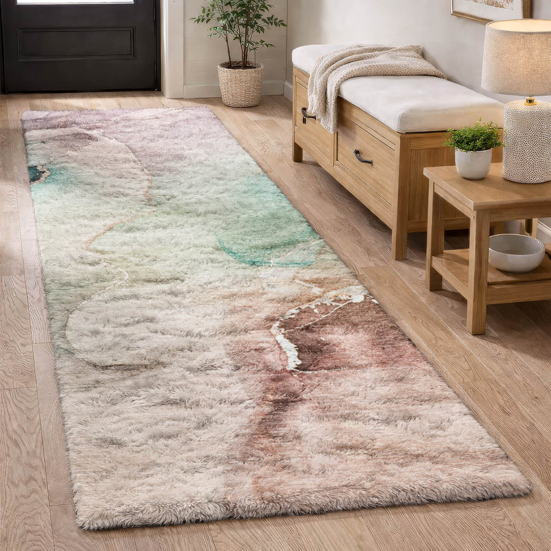 Premium Machine Washable Dream Shag ADS521 Watercolors Rug, 2'3" x 7'6" Runner, Teal