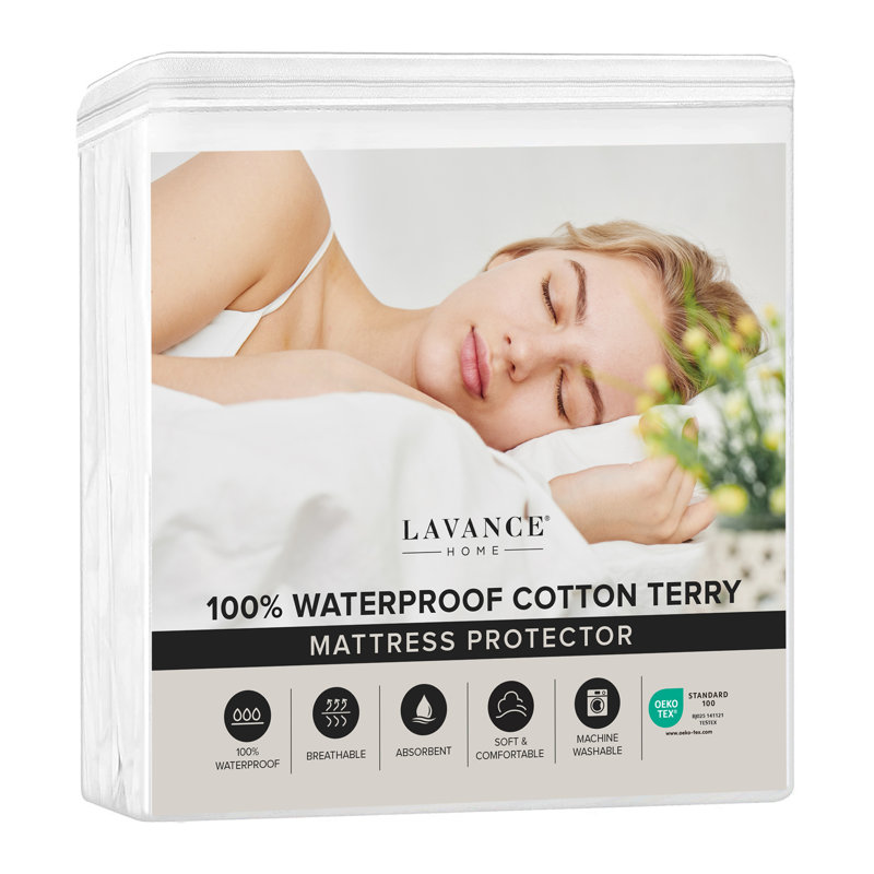  Waterproof Mattress Protector, Premium Cotton Terry, Soft Noiseless Washable Bed Mattress Cover With 6"-21" Deep Pocket, 21"
