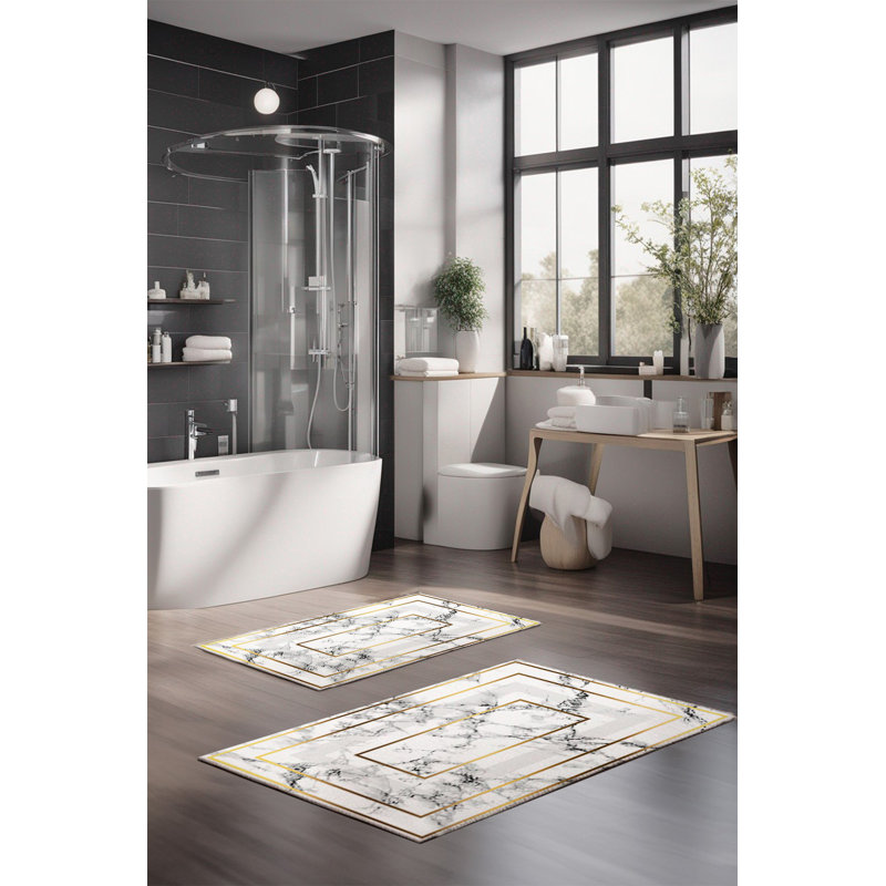 Ensemble de tapis de bain de luxe Eakly (2 pièces), 100% polyester, 16,0 x 23,6 pouces et 23,6 x 39,4 pouces | Conception antibactérienne antidérapante, hauteur de poils de 0,3 po | Lavable à la machine, durable et facile à nettoyer | Idéal pour la décoration de salle de bain