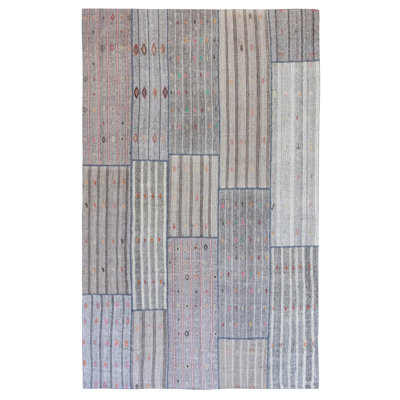 Tapis kilim gris 13,5 x 19,4 pi. Tapis tissé à la main en coton et poils de chèvre, surdimensionné tapis turc