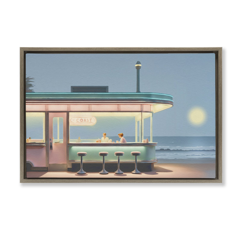 "Evening Diner on Beach", art mural sur toile flottante, design par Noah Bay, Cadre flottant orme Montalcino