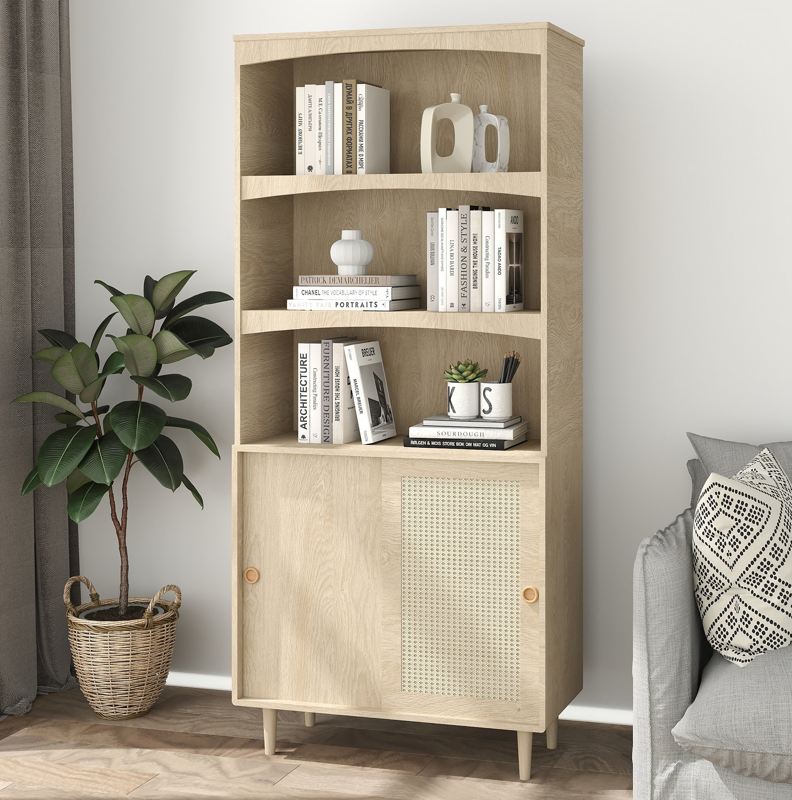 Bay Isle Home 5 level Bohemian bookshelf with door storage, adjustable