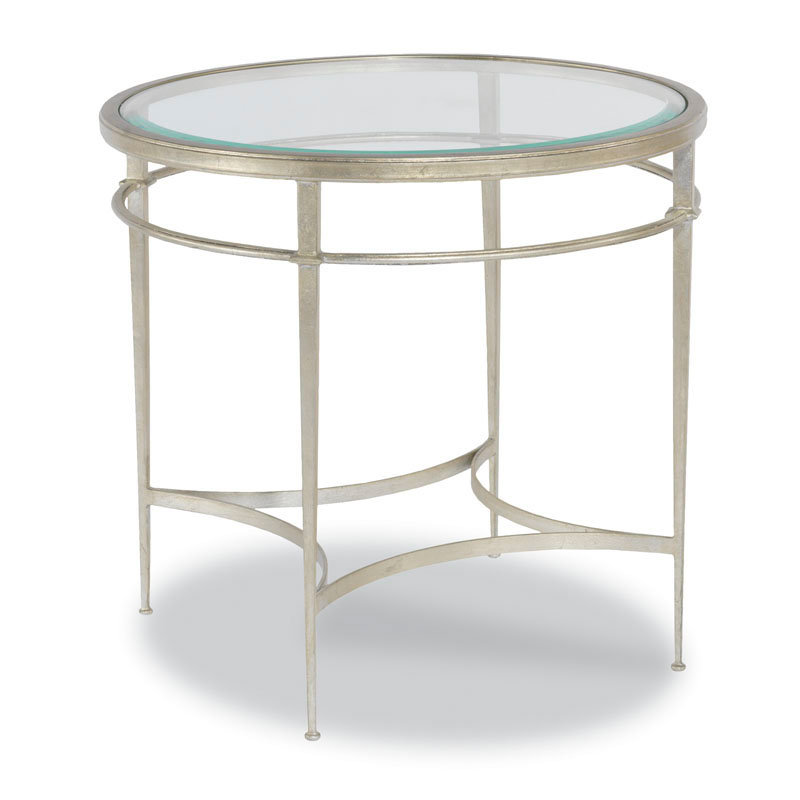 Madeline Glass Top End Table, Silver, 28"H x 30"W