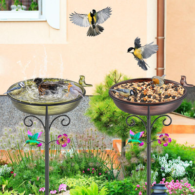 386in Bird Baths for Outdoors Bird Bath BowlBirdfeeder with Metal Stake Stand
