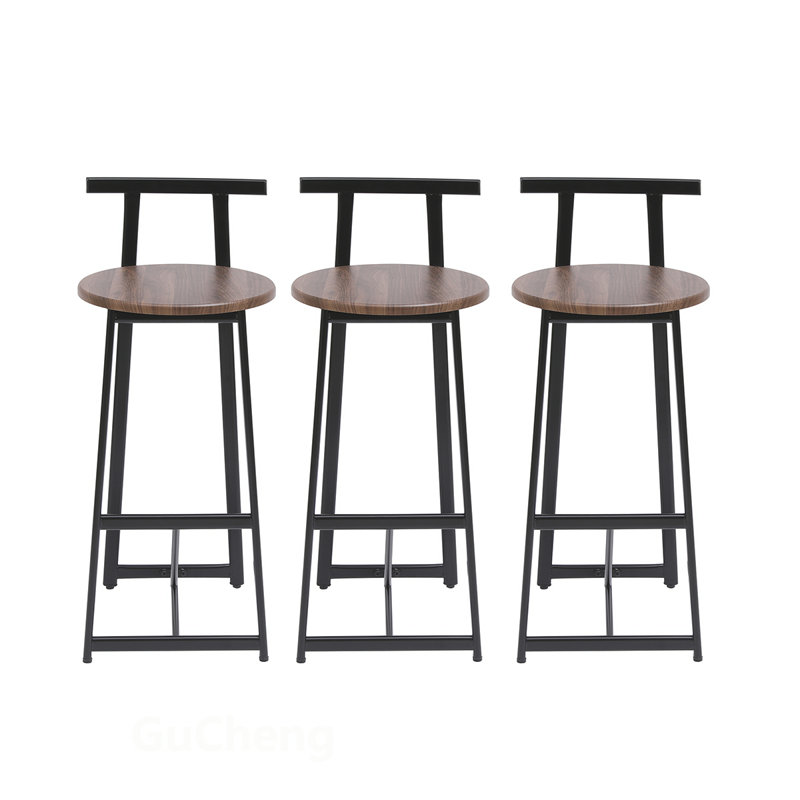 Ensemble de 3 tabourets de bar en métal robustes avec dossier confortable pour les espaces de repas et de divertissement