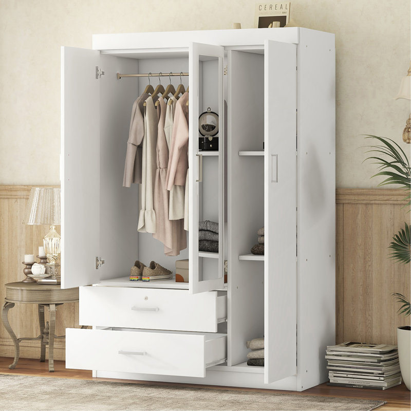 Armoire à miroir 3 portes avec tablettes, Blanc