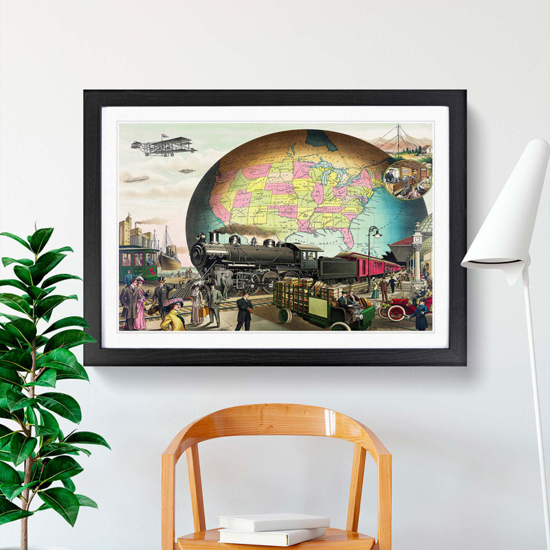 20th Century Transportation - Picture Frame Painting Print, 27cm H x 36cm W x 2cm D, Black Framed