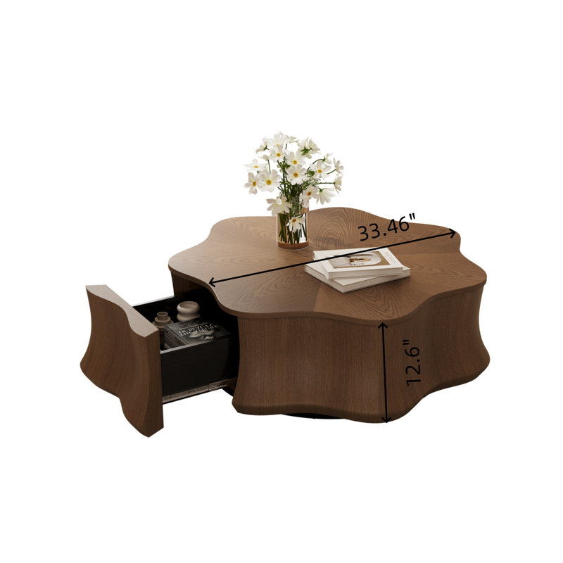 Table basse en bois 33,5 "en forme de fleur moderne avec rangement de tiroir pour le salon