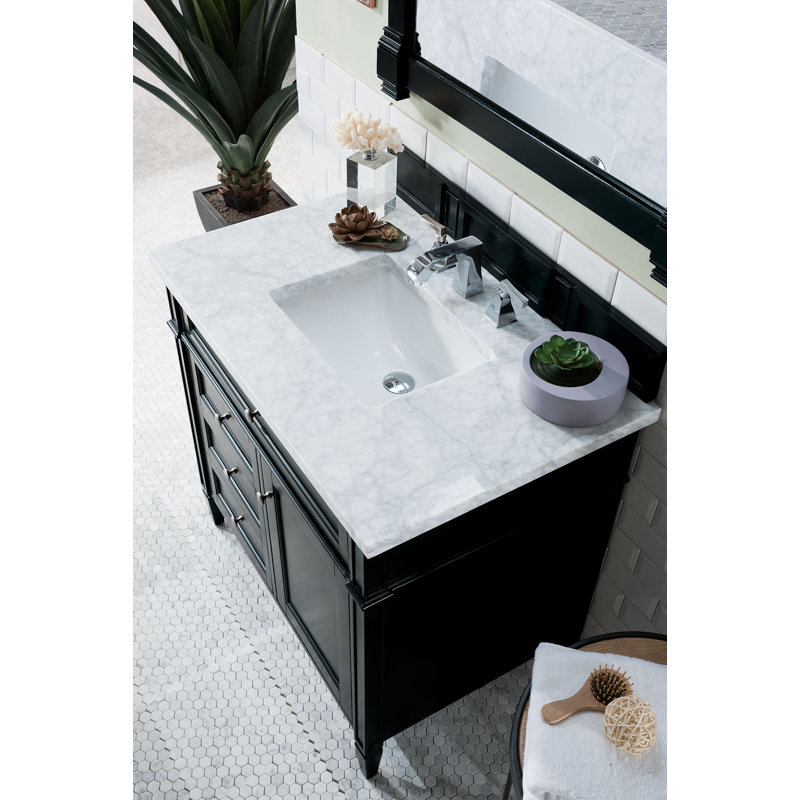 Brittany 36'' W Single Vanity, Black Onyx, Carrara White, 8" Widespread