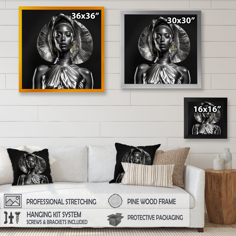 Exquise beauté en noir et or - reproduction sur toile, Impression noire sur toile encadrée, H 30 po x l 30 po x P 1 po