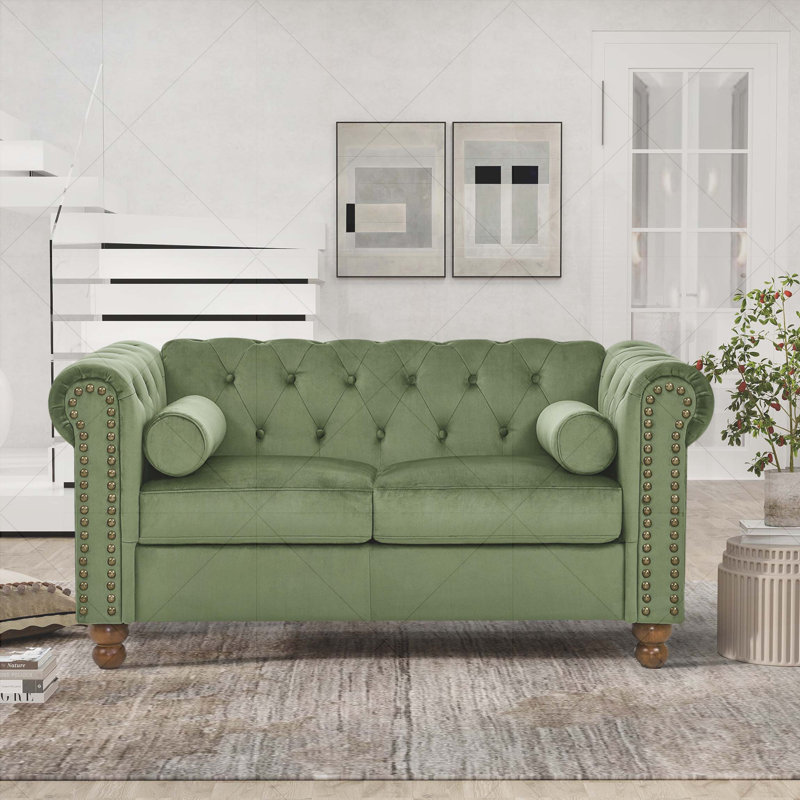 Jumal Velvet Sofa, Green, 28" H x 58" W x 30" D