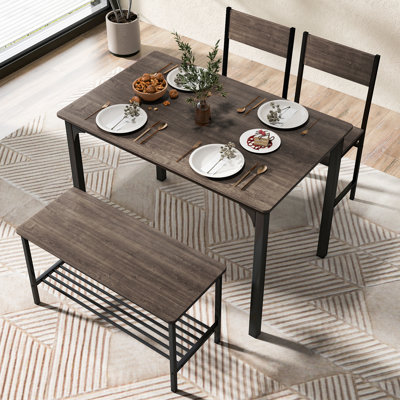 4-Piece Dining Table Set Kitchen Table With 2 Chairs & A Bench