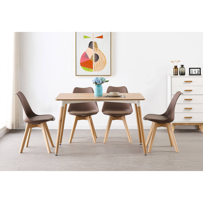 Thomasin Modern  Scandinavian Minimalist Dining Chairs with Faux Leather Cushions and Solid Wood Legs - Side Chair for Dining Room Kitchen Office