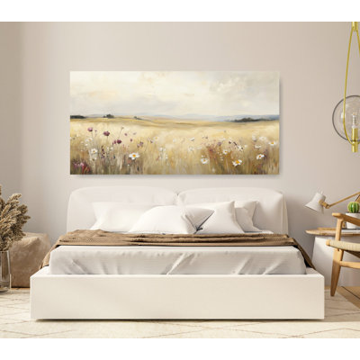 Peinture de fleurs sauvages, champ de fleurs, paysage champêtre, peinture de paysage, art mural
