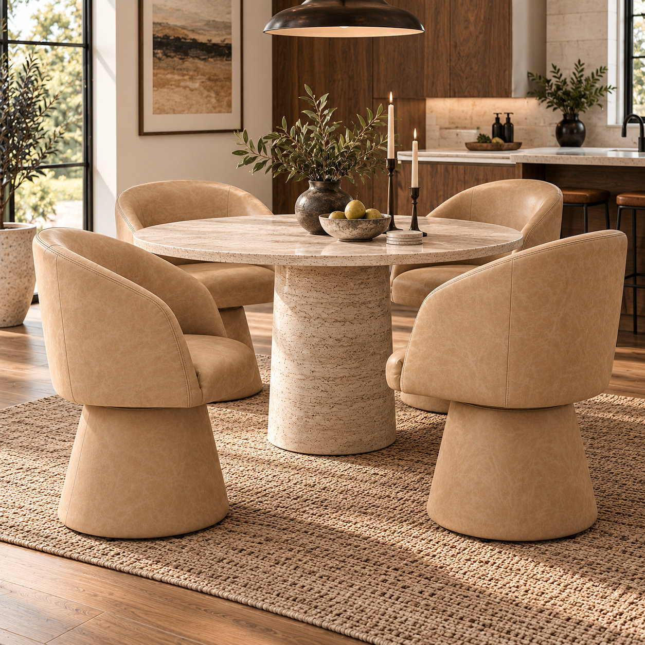 Kyo Swivel Dining Armchair, Tan