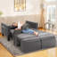 Canapé-lit convertible W-6-en-1 de 58,27 po Zhania, canapés-lits avec causeuse avec lit escamotable, dossier amovible, poches de rangement et 2 coussins, futon moderne en lin pliable pour petits espaces-917001056-917001068