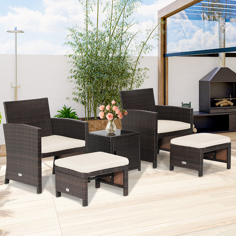 4 - Person Patio Conversation Set with Cushions, White