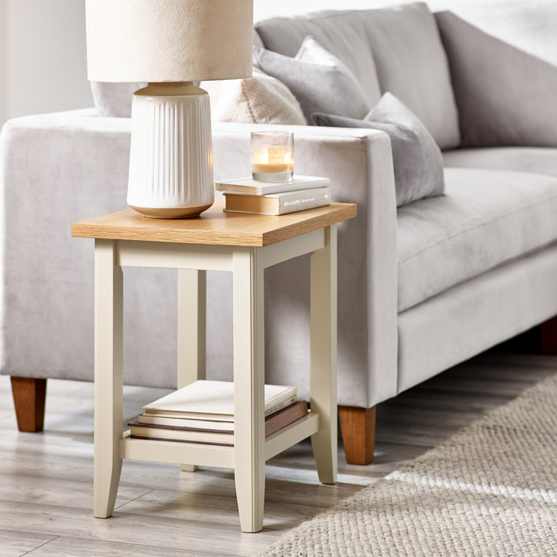 Abbondanza Solid Wood Side Table with Shelf - Traditional Farmhouse Cottage End Table, Oak Cream