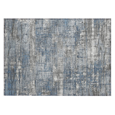 Machine Washable Indoor/Outdoor Xhevrie Denim Rug
