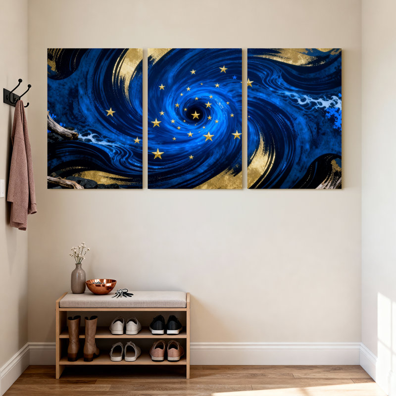 Ensemble de 3 impressions sur toile Blue Swirl, H 18 po x l 36 po