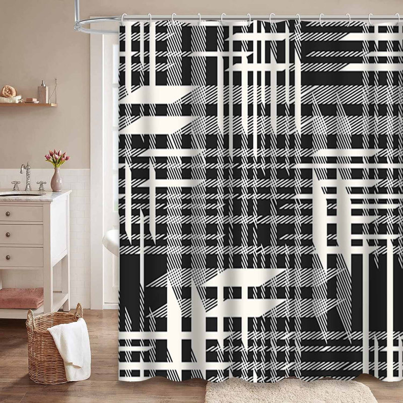Rideau de douche abstrait abstrait géométrique noir et blanc avec 12 crochets, L 72 po x l 72 po