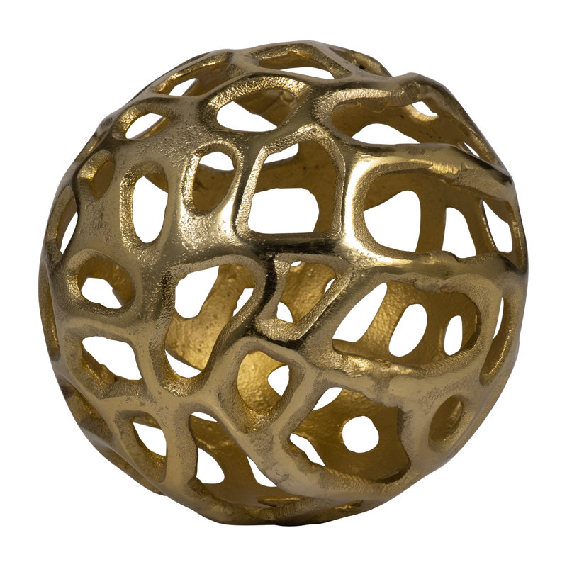 Decorative Orb Metal Aluminum Spherical Sculptural Accent with Modern Cut-Out Design - Stylish Contemporary Art Object Decor