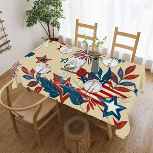 Firework Leaf Star Memorial Day 60 x 120 in Scalloped Edge Rectangular Table Cloth for Parties