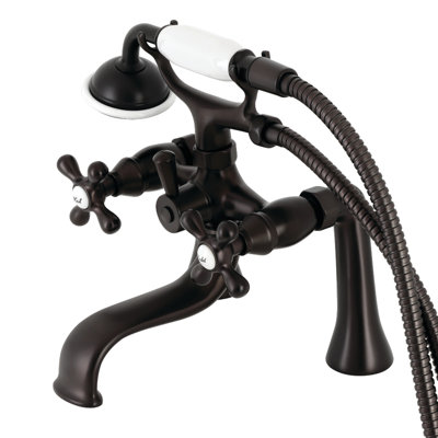 Kingston Brass Kingston Three-Handle 2-Hole Deck Mount Clawfoot Tub Faucet with Handshower